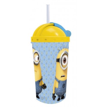 Minions Stor 3D Top Canteen Plastic Tumbler, Blue Yellow